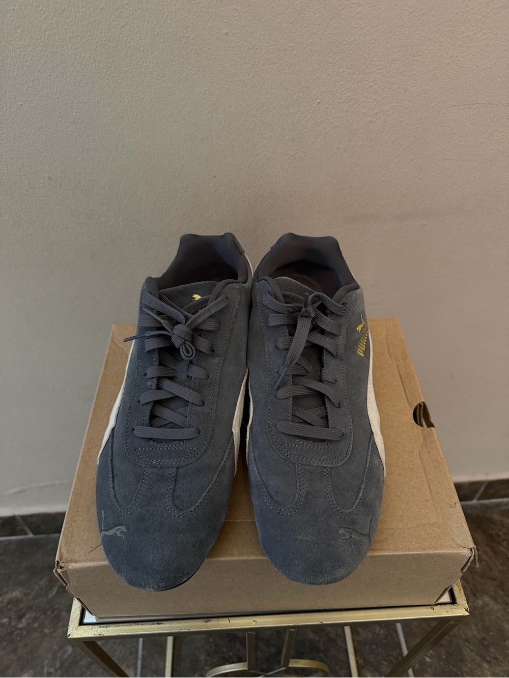 Puma Men’s Charcoal Suede Sneakers with White Formstrip